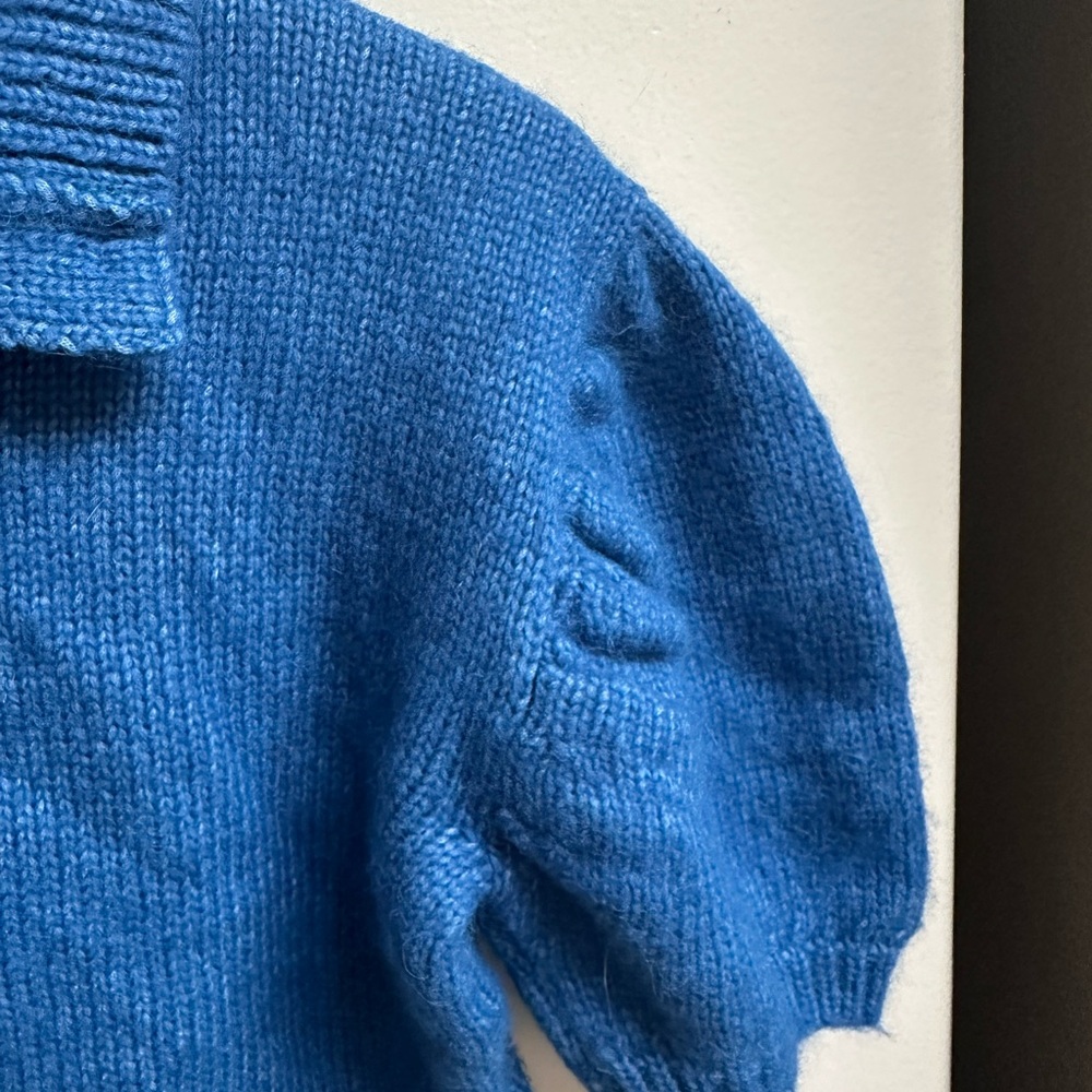 Rachel Comey Blue Puff-Sleeve Knit Polo Sweater - Picture 5 of 14